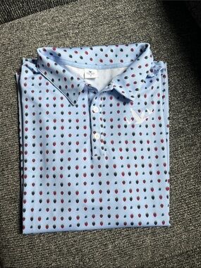 NWOT Light Blue Golf shirt Berry Rouge Print